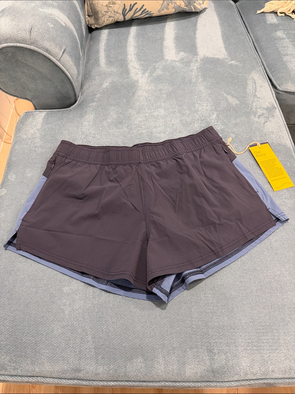 Fair Harbor Women’s Athletic Layered Shorts — Dark Navy & Light Blue